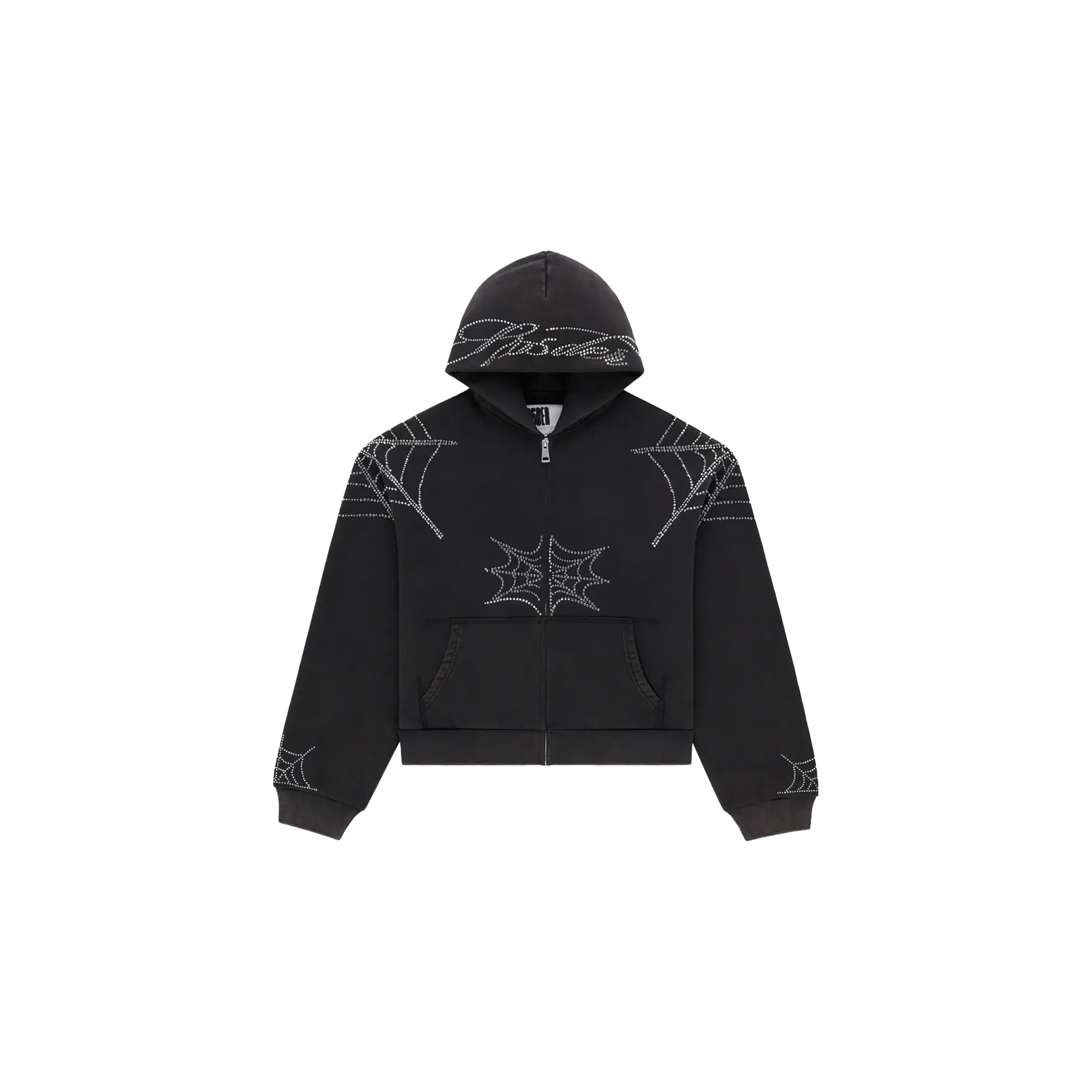 Rhinestone Web Zip Hoodie "Black" SP5der501