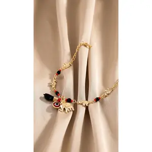 JOJOJO 14K Real Gold Plated Elephant Evil Eye Bracelet Jewelry Adjustable Hypoallergenic Bohemian Style Anklet for Women