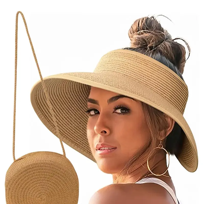 Women's Straw Hat & Bag Set, Portable Lightweight Sun Hat & Bag, Fashionable Sun Hat & Bag Set for Outdoor, Travel, Beach, Vacation