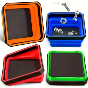 Foldable Magnetic Parts Tray - Silicone Tool Organizer with Strong Magnets for Screws Nuts Bolts, Collapsible Toolbox Storage Box for Mechanics and Projects Wrench Organizer