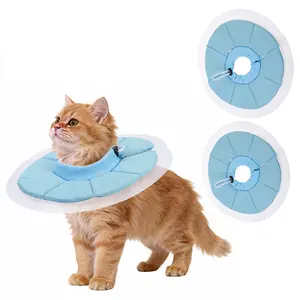 PETAXCELL Elizabethan Collar, 2pcs Cat Cone Collar Pet Cones Cat Recovery Neck Donut Waterproof Adjustable Soft PVC(S/M,Blue) for Cats Small Dogs after Protective