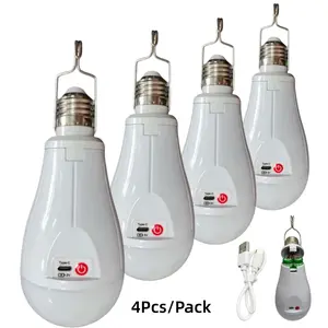4P Rechargeable Type-C Emergency Bulbs,A21,Battery-Powered Led Bulbs For Camping,With 3000k White Daylight Color Temperature,E27 Standard, Suitable For Incandescent Lamp Emergency Bulbs In Situations Such As Power Outages At Home, Camping And Hurricanes