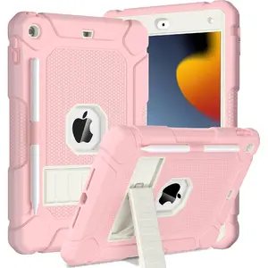 Case for iPad 9th 8th 7th Generation (iPad 10.2 inch, 2021/2020/2019), Shockproof Protective iPad 10.2 Case with Built-in Stand/Pencil Holder, Pink