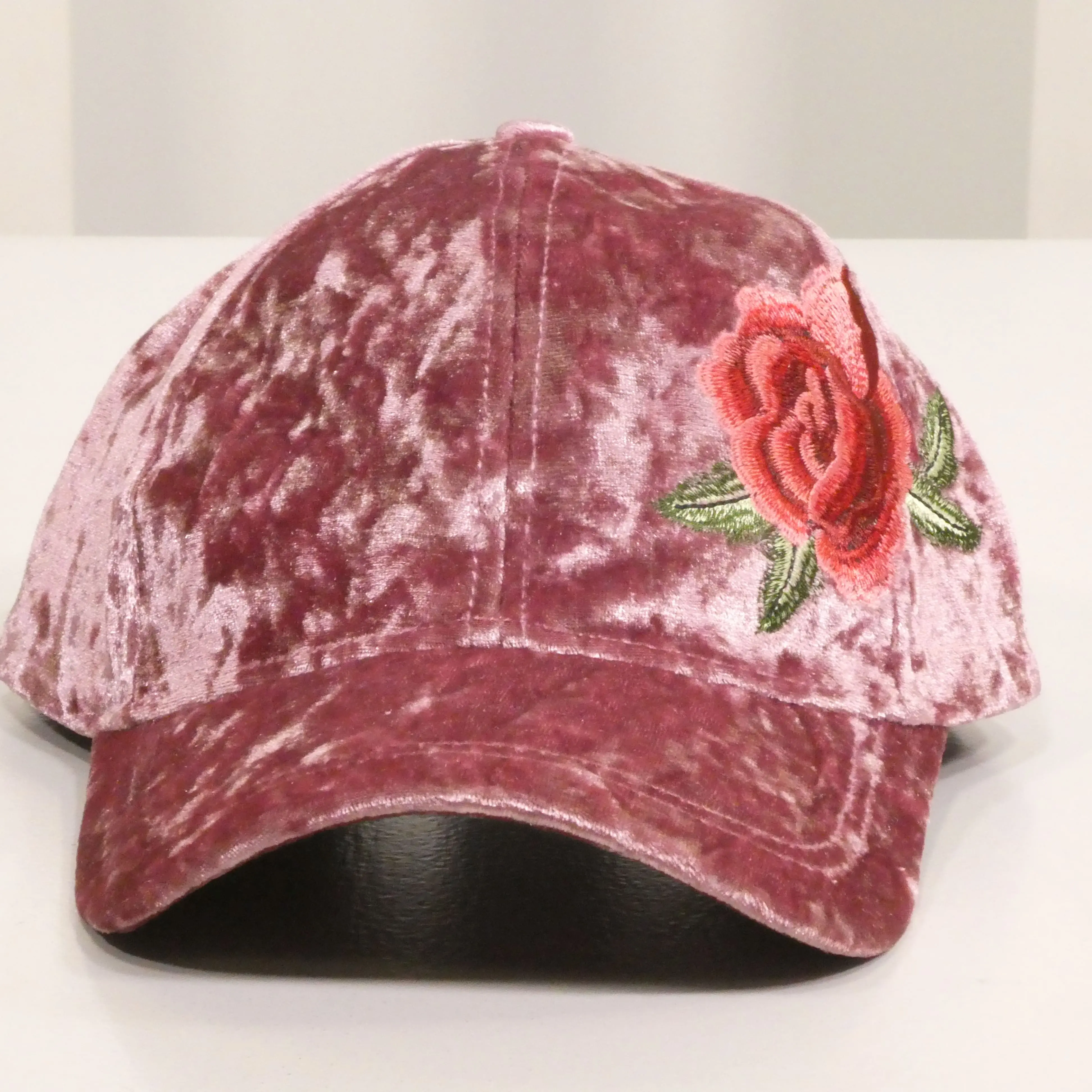 David And Young Mauve Velvet/Velour Hat with Embroidered Rose