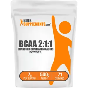 BulkSupplements - BCAA 2:1:1 Branched Chain Amino Acids Powder - Muscle Recovery - Liver Health - 500g - 7g per Serving