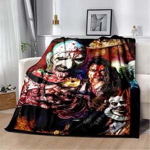 Horror Blanket Clown Movie Film Movie Blanket Halloween Blanket Soft Flannel Blanket Suitable For Sofa Beds And Living Rooms Family Halloween Decorations Family Halloween Decoration A Gift For Mystery Lovers And Horror Movie Fans   Halloween Gifts