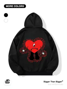Bowl Games Halftime Show - Bunny Fan Apparel: Couple Outfits, Heart Print, Graphic, Loose-fitting Hooded Sweatshirts, Casual and Breathable, Perfect for Outdoor Activities and Sports, Unisex, Trendy Sweatshirts
