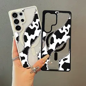 Adorable Magnetic Case for Samsung S22/23/24/25 plus ultra Black and white milk stripes MagSafe Compatible, Lightweight, Anti-Fall |     Girly & Chic Style