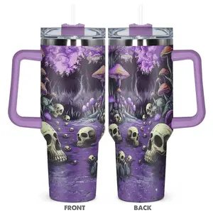 40oz Skull & Mushroom Pattern Tumbler, Stainless Steel Water Bottle, Insulated and Durable, Gift for Any Occasion, Drinkware