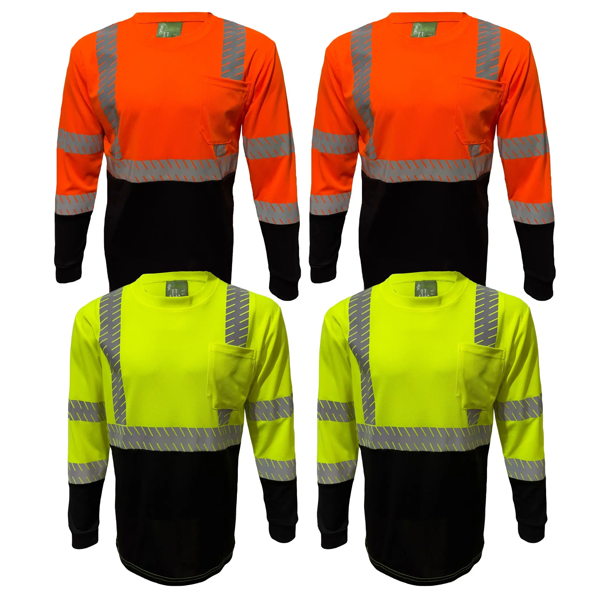 4 PACK SHIRT CLASS III Hi visibility reflective safety shirt left hand pocket with heat transfer reflector