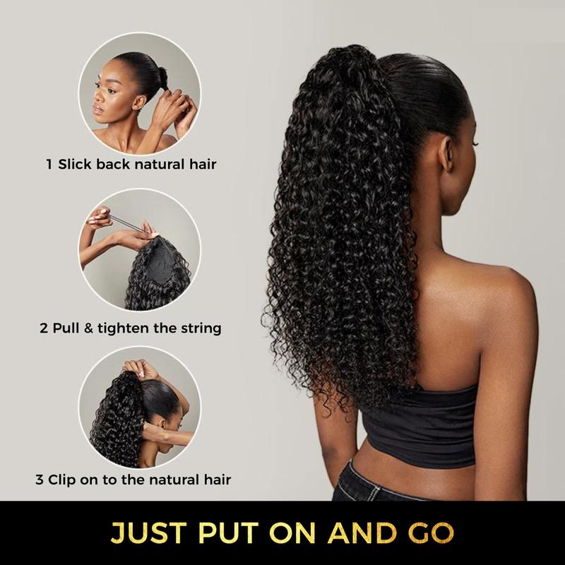 OQ HAIR Water Wave Ponytail With Clip In 100% Human Hair Hairstyle Extension Ponytail Wig Scrunchie Ponytail