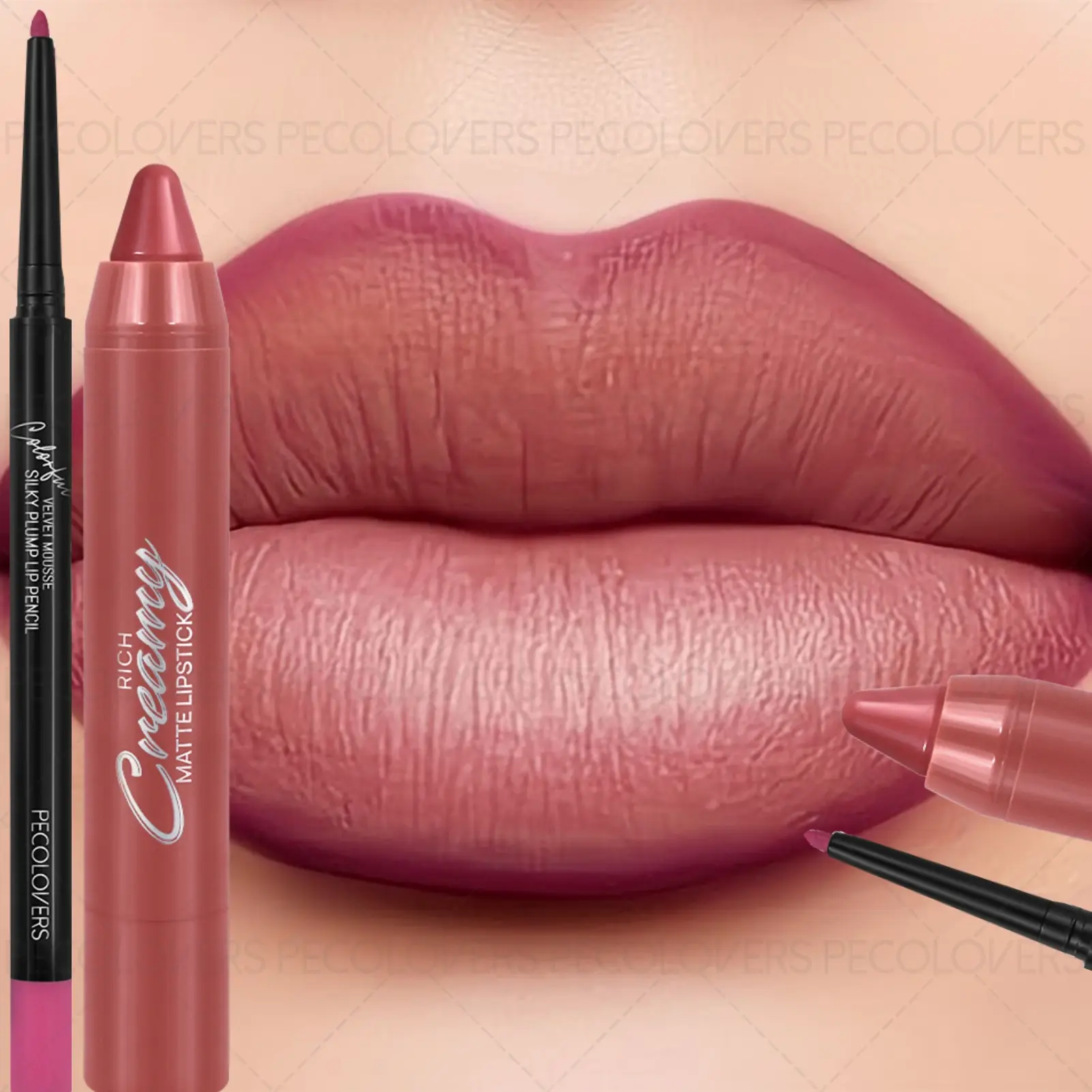 2PCS/Set Long-lasting Lipstick Lipliner Pen Lip Liner Pencil-Matte Velvet Waterproof High-saturation Non-sticky Formula, Deep Berry Tones, Pink Tones, Perfect Gift for Women with All Skin Types Cosmetic Product
