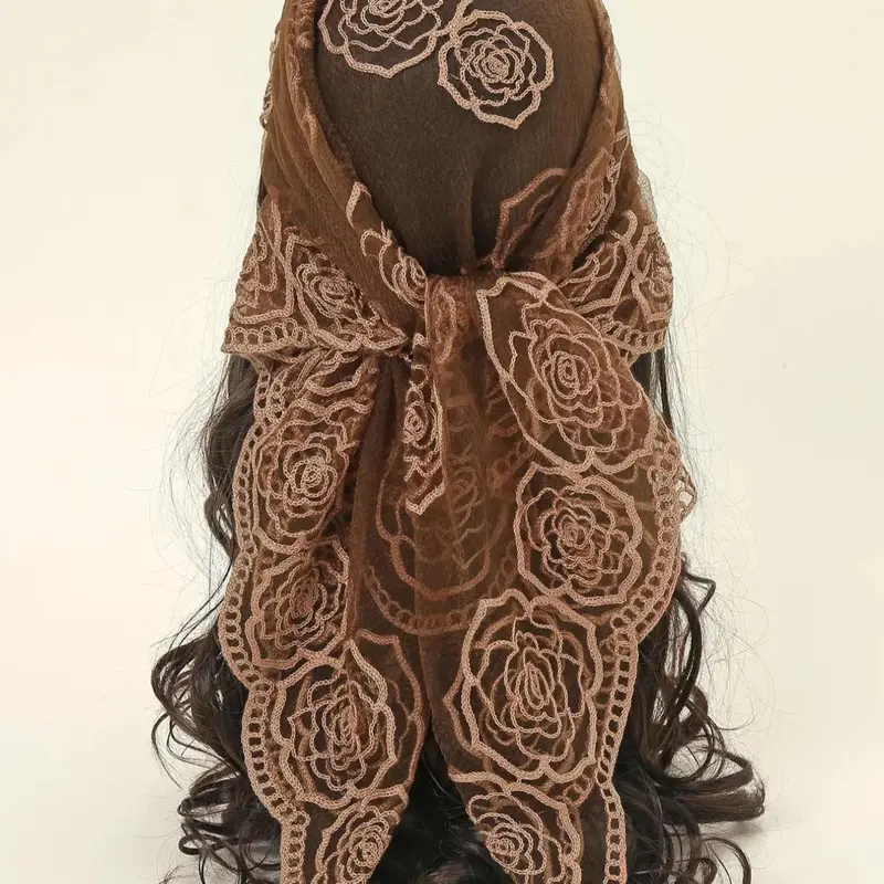 Spring Floral Mesh Scallop Design Bandana, Boho Style Scarf, Casual Fashionable Scarf, Women's Scarf for All Seasons, All Season Shawl, Fashion Accessories for Women & Girls