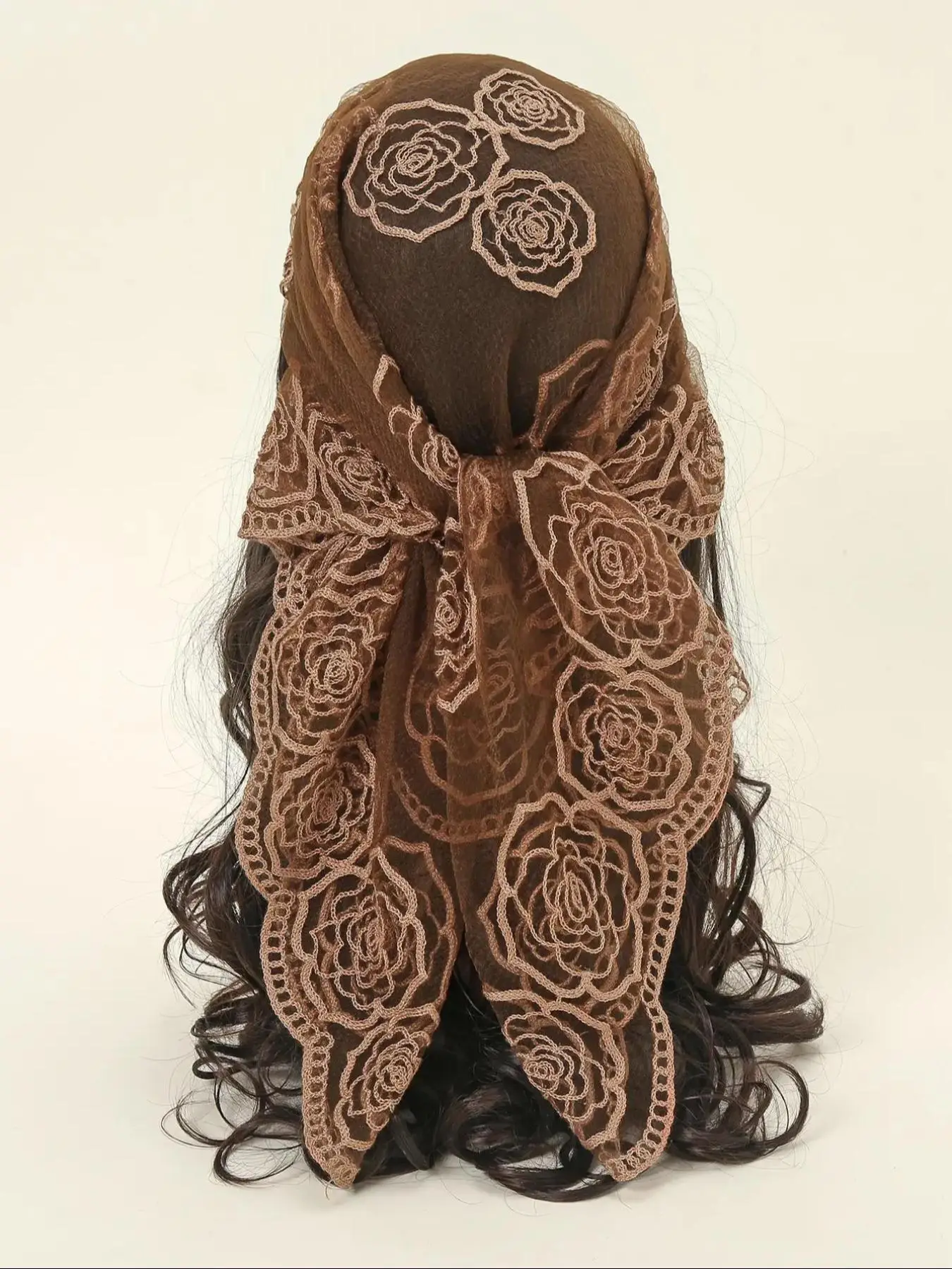 Spring Floral Mesh Scallop Design Bandana, Boho Style Scarf, Women's Scarf for All Seasons, Fashion Accessories for Women & Girls