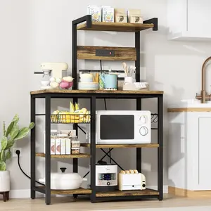 DKLGG Bakers Rack Kitchen Storage Rack Coffee Bar Station,Freestanding Kitchen Shelves for Spices, Pots and Pans, Rustic Brown Metal Organiser Modern Aesthetic Minimal Design Interior bookshelf floating shelves