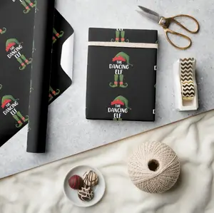 Dancing Elf Wrapping Paper, Funny Family Matching Group Holiday Gift Wrap, Classic Christmas Party Packaging, Festive Elf Themed Xmas Presents Wrap