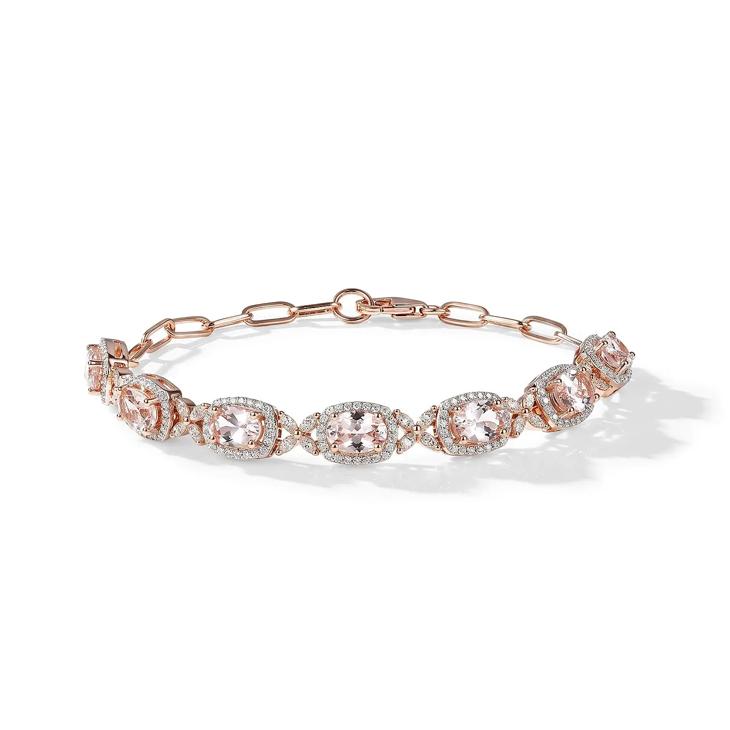 D'Joy Premium Pink Morganite, Moissanite Blush Sparkle Bracelet in 18K Vermeil RG Over Sterling Silver (6.50 In) 6.60 ctw