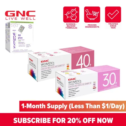 GNC Women's Age-Based Vitapaks Dietary Supplement Program - 30+/40+/50+ Daily Packs with Multivitamins, Stress Support, Beautiful Skin, Bone Health, Energy Vitamins Supplements, Glutathione Cell Support for Overall Wellness