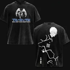 Men's Anime Blue Lock Shidou Ryuusei Graphic Round Neck Short-Sleeve Distressed Cotton T-Shirt - Menswear Harajuku Casual Tops, Festive Father's Day Gift