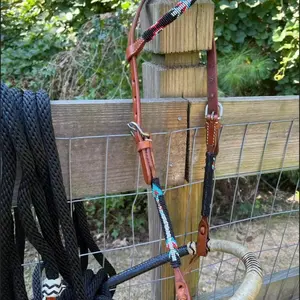 Complete Horse Size Bitless Hackamore Bridle Rawhide Bosal Nylon Mecate Rein
