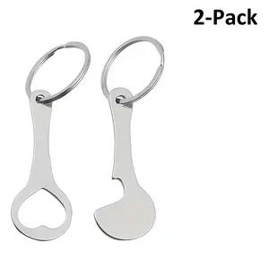 2-Pack Supermarket Cart Token Keychain, Stainless Steel Coin Key Ring, Multi-Functional Bottle Opener, Car Accessory, Gothic Style