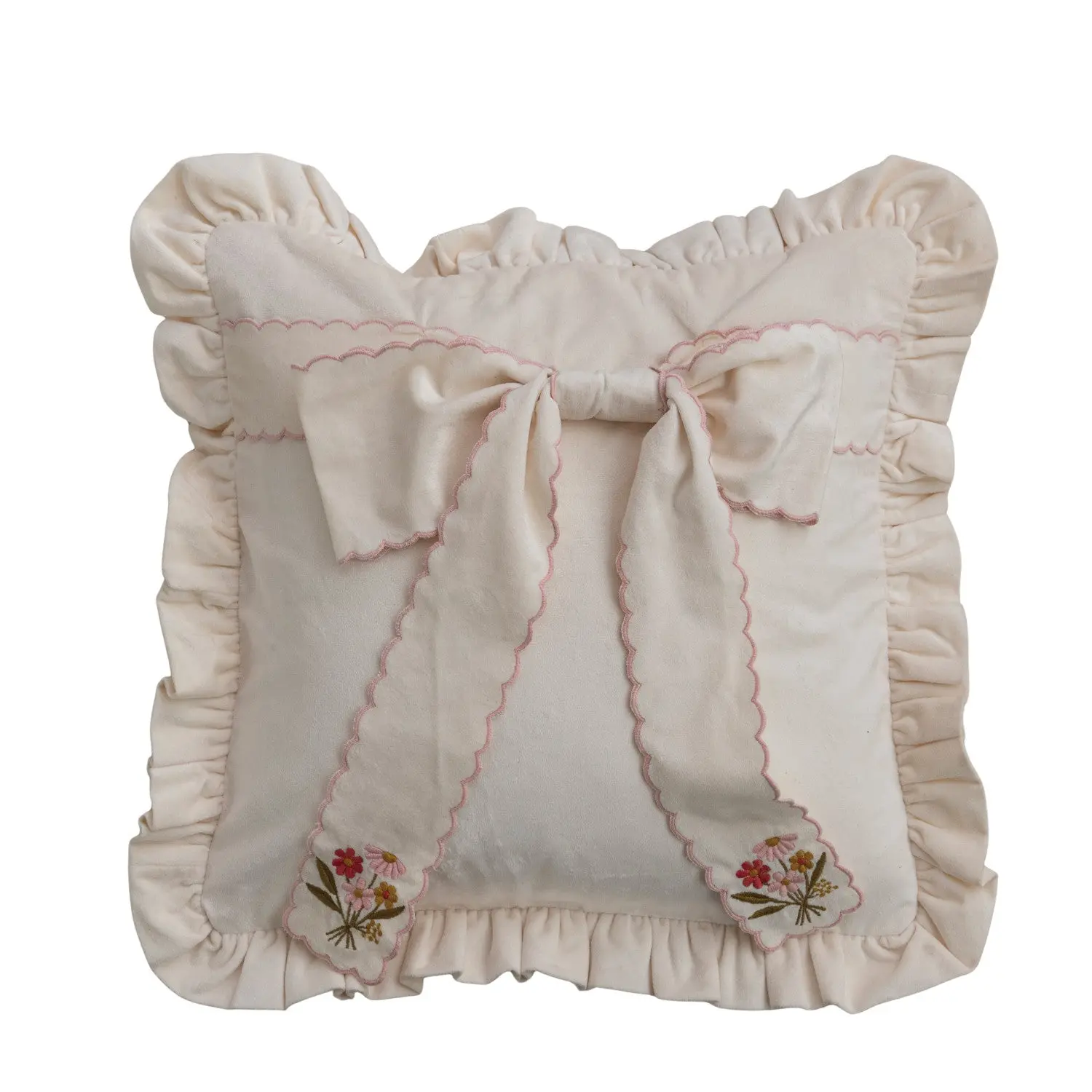 18" Square Fabric Pillow with Scalloped 3D Bow & Cotton Back
