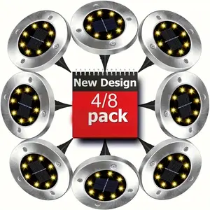 LED Solar Ground Lights for Outdoor – Stainless Steel Waterproof Pathway Lights with Auto On/Off, Semi-Embedded Design for Garden, Lawn, Patio & Walkway (4/8 Pack)