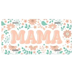 Peach Flower Mama License Plate Sublimation Print Aluminum 12.3x6.5 Glossy Finish Customizable Pre-drilled for Easy Installation