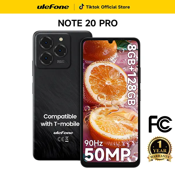 Ulefone Note 20 Pro Unlocked Smartphone (US Version, Black, 256GB) - Android 14, 6.75in Waterdrop Touchscreen, 8GB+128GB/256GB Unisoc T606 8-Core, Dual 4G LTE, 6000mAh Battery, 50MP Main Camera, Fingerprint/Face Detection Unlock, Type C Port, 720x1600 HD+