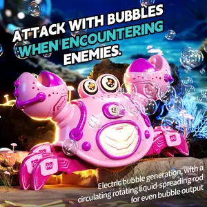 2.4g Remote Control Musical Crab Toy, 360 Degree Rotation, Interactive Educational Gift for Kids Ages 8-10, Colorful Lights, Bubble Play