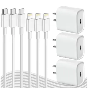TechPro 6-Pcs iPhone Charger Fast Charging 20W PDBlock with 5Ft Cable MFi Certified Type C Travel Plug for iPhone 14 13 12 11 Pro Max 6FT Type C to Lightning Cables Cellphone Electronic Device Protection Usb Smartphone