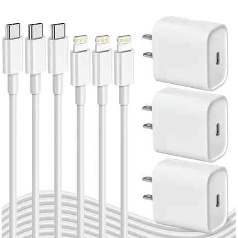 APFEN 6-Pcs USB-C iPhone Chargers Set - MFi Certified 20W Charging, 3x Quick Charge, Triple Safe Travel Plug, 5ft/6ft Type-C to Lightning Cables (2-Pack) for iPhone 14/13/12/11 Pro Max Device Protection