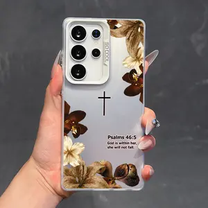 Vintage Floral Aesthetics and Psalms 46:5 Text Pattern Phone Case For Samsung Galaxy S26 Ultra S25 Plus S24 S23 FE S22 S21 Shockproof Drop Protective Durable PC Smartphone Cover Cellphone Casing Cover