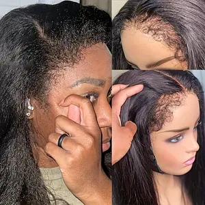 2026 Fashion New Yavida 13x4 Transparent Lace Front Yaki Straight Wig with 4C Kinky Edges & Baby Hair - Natural Hairline, 150% Density, Human Hair for Women, Perfect for African American Hair Texture
