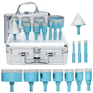 11pcs Dry Dry Diamond Title Drill Bits Set,Trangle Shank Thread,Drill Bit & Chamfer Milling Bit for Ceramic Tile Marble Porcelain Diamond Core Drill Bits,Diamond Core Drill Bits,Diamond Hole Saw Drill Bits Tool Accessories Cutting