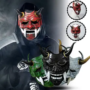 1pc Japanese Demon Boddhisattva Ghost Mask, Latex Japanese Warrior Mask, Halloween Haunted House Costume, Cosplay Party Role-Playing Costume Prop
