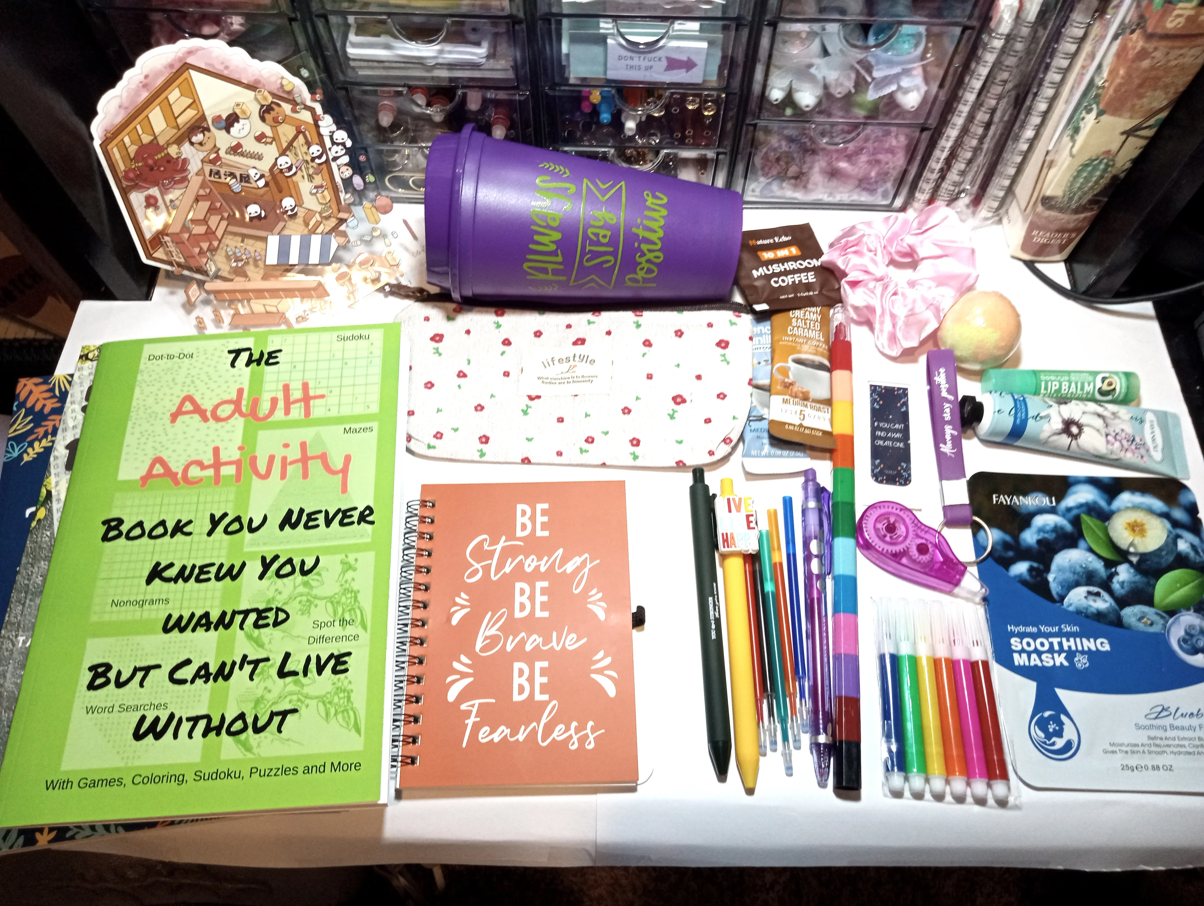 Activity Book Gift Box Set, Adult activity books, Adult puzzles, Relaxing gift box, De-stress & pamper box, Drinks and games, Fun gift box
