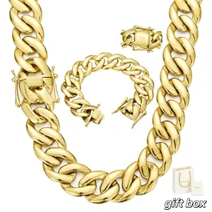 Heavy 21MM Miami Cuban Link Chain & Bracelet 14K Gold Plated Tarnish-Free Waterproof Men's Jewelry Perfect Valentine's Day Gift for Him heavy chain