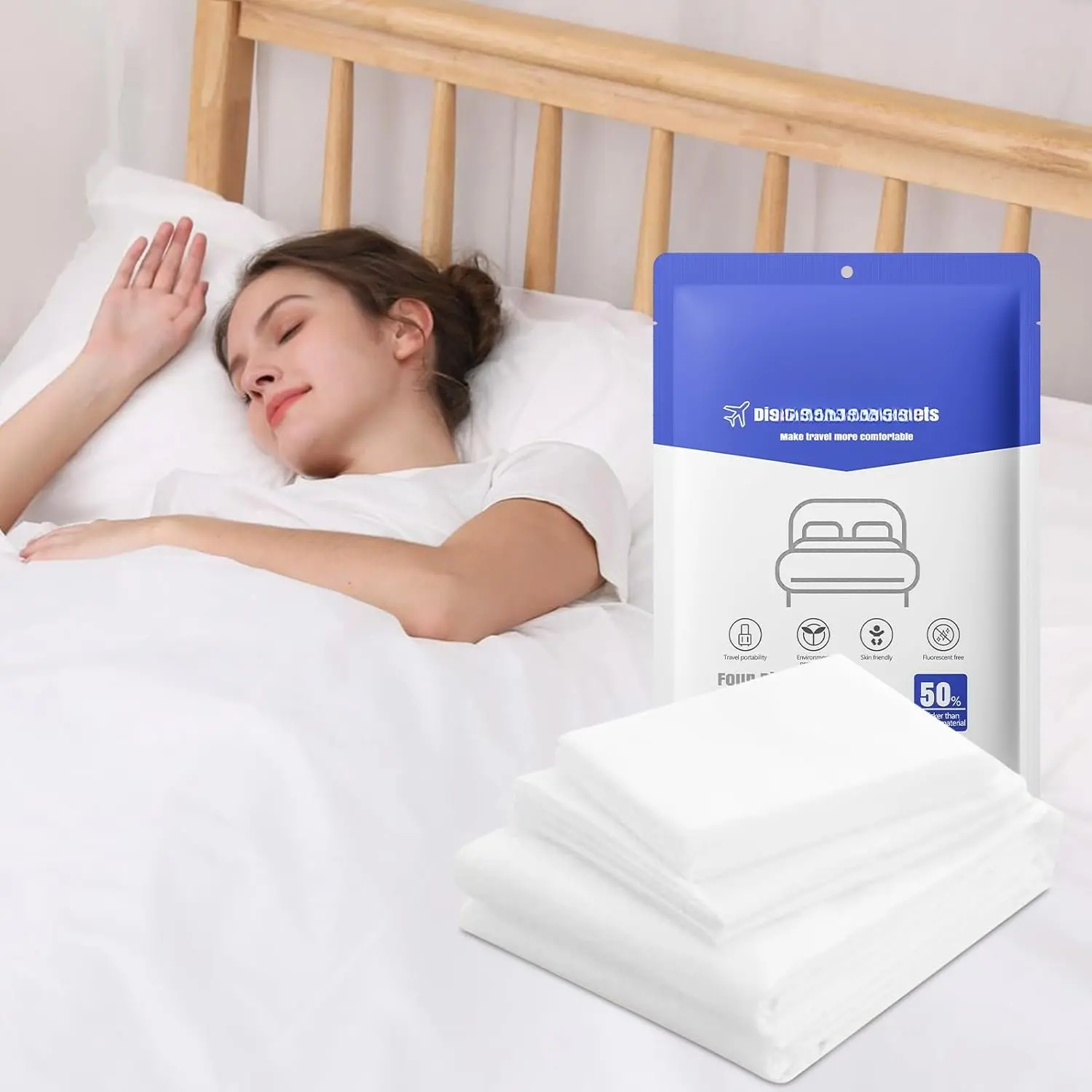 4 count Disposable Bed Sheet  Size, Travel Sheet for Hotel, Disposable Sheet for Travel Bedding Cover Portable Sheet with 1 Quilt Cover, 1 Sheet and 2 Pillowcase for Travel Business Trip  Hotel