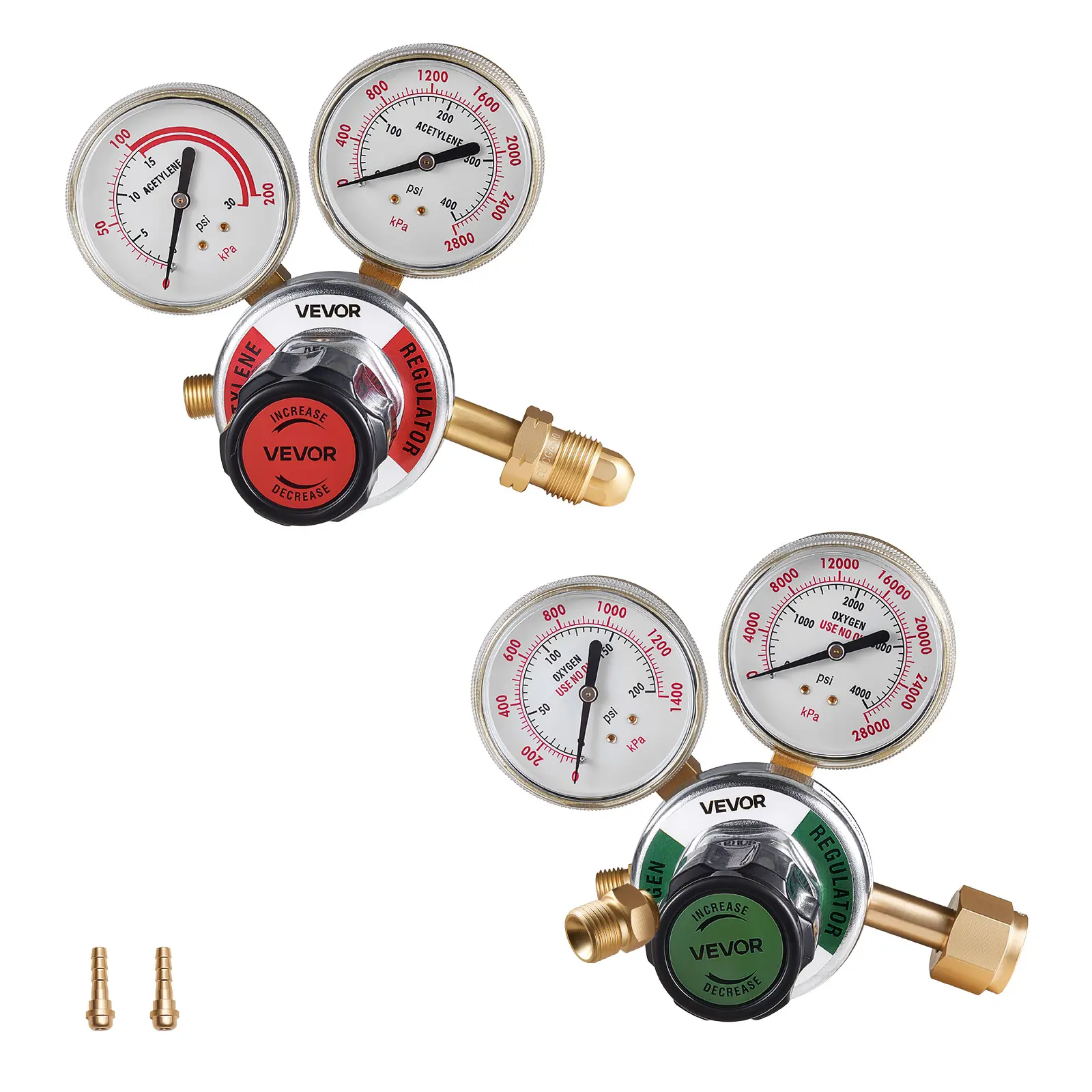 VEVOR Oxygen Acetylene Regulator Set, Oxy-Acetylene Regulators, 0-4000PSI and 0-400PSI Welding Gas Gauges with CGA-540/CGA-510 Inlet Connection & 9/16"-18 Outlet Connection, PC Knob Adjustment