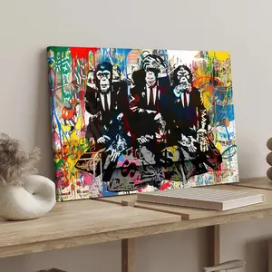 Modern Art Canvas Print, Fashion Graffiti Monkey Poster, Waterproof Wall Decor, Modern Home Decoration for Living Room & Bedroom, Ideal Gift Idea