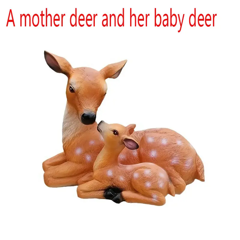 A lifelike resin imitation mother-and-child red deer statue, Resin animal sculptures, Garden Sculptures Statues, Exterior Decorative Statues, Decorative, is perfect for decorating your rural garden, outdoor villa, courtyard. No wiring required