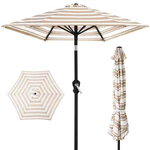 Best Choice Products 10ft Outdoor Steel Striped Market Patio Umbrella w/ Crank, Tilt Push Button, 6 Ribs