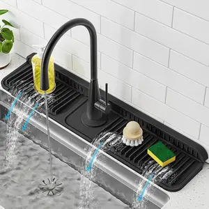 24 Inch Extra Long Silicone Faucet Mat for Kitchen Sink, 7° Slope Self-Draining Splash Guard, Water Catcher Draining Pad for Counter Protection, Keep Kitchen Sink Area Clean and Dry Home