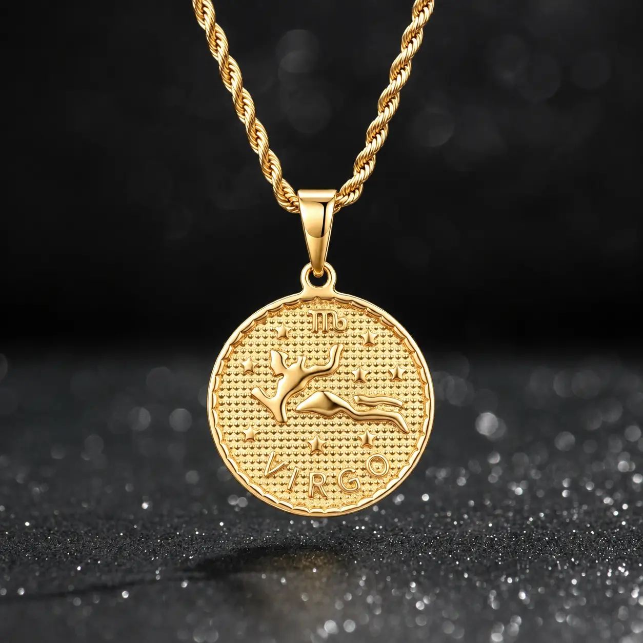 12 Constellation Signs Round Coin Pendant Necklace 14K Plated Gold Horoscope Lucky Jewelry Fashion Gift