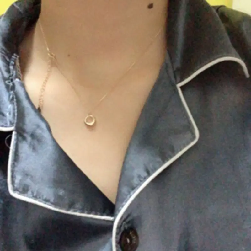 Gold Tone Chunky Hollow Donut Ring Pendant Necklace, Minimalist Rope Chain Necklace for Women