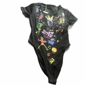 Black Graphic Print T-Shirt with Colorful Doodle Art and Unique Designs for Casual Wear Fashion Streetwear