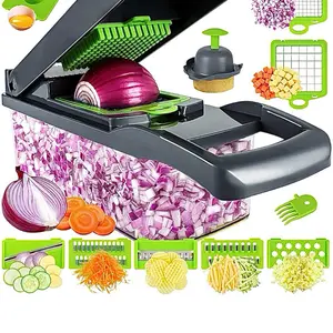 13-in-1 Multi Functional Vegetable Chopper with 7 Interchangeable Blades for Dicing, Slicing, and Grating - Efficient Kitchen Tool for Onions, Carrots, and More