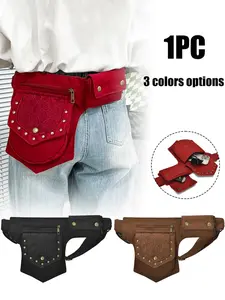 Punk Style Waist Bag with Vintage Leather Design, Adjustable Zipper Belt Bag for Outdoor Activities, Multi-Functional Hip Pack with Card Slots