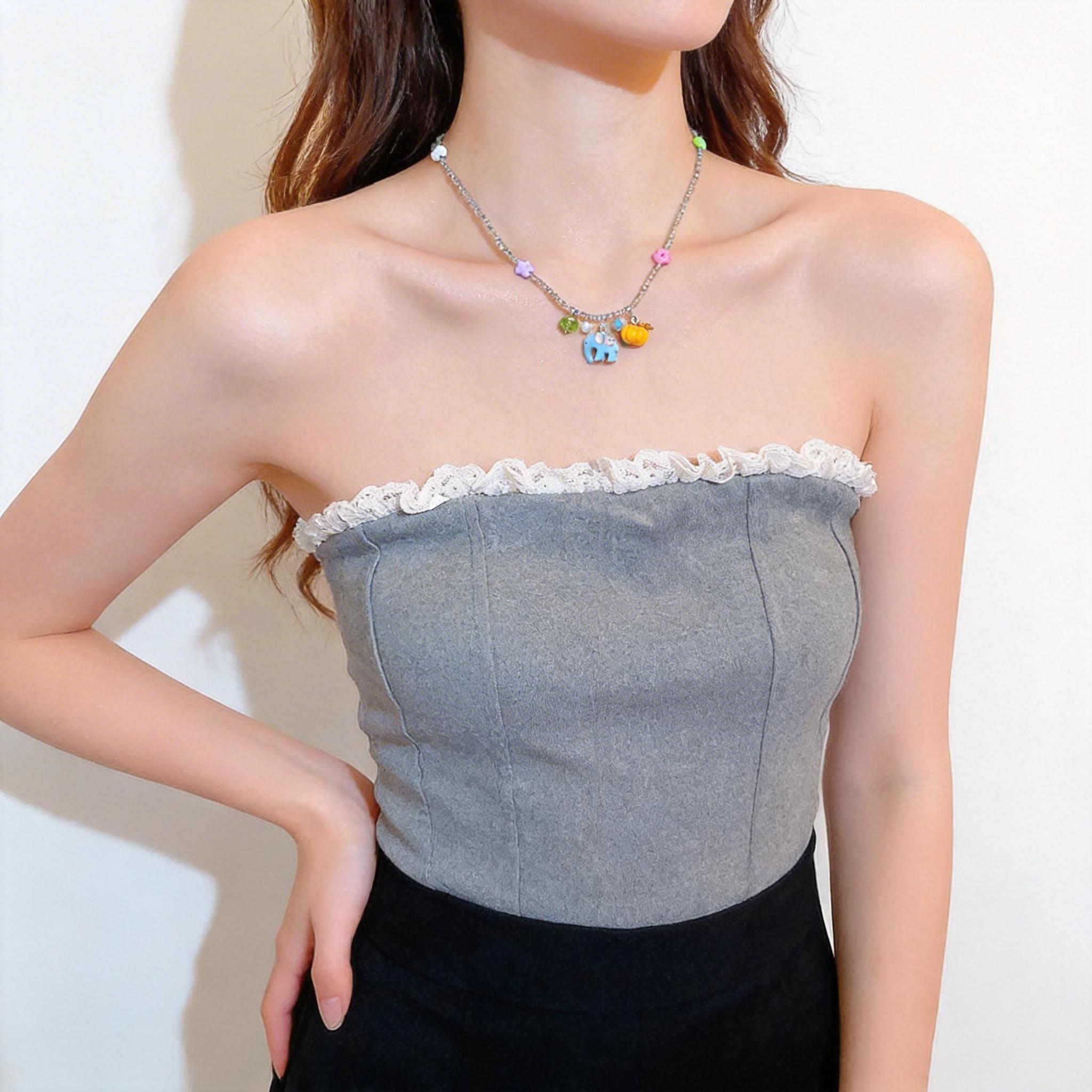 Hypoallergenic Cute Blue Elephant Pumpkin Pendant Necklace, Colorful Beaded Flower Choker for Girls, Sweet Gift for Daughter, Niece, Best Friend, Ideal for Summer, Holiday, Party & Everyday Wear